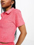 Pieces towelling shirt co-ord in hot pink