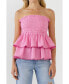 Фото #2 товара Women's Lace Smocked Knit Ruffled Tube Top