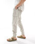 Brave Soul linen blend elasticated waist cargo trousers in light stone