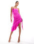 Фото #3 товара AX Paris slinky sleeveless bandeau asymmetric ruffle hem mini dress in pink