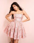 Фото #1 товара ASOS LUXE jacquard corsetted tiered skater mini dress in pink floral