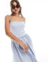 ASOS DESIGN cami strap ribbed bodice with poplin skirt midi dress in light blue Синий, 38 - фото #2