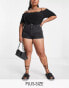 Фото #1 товара DTT Plus frayed hem shorts in washed black