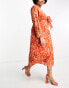 Фото #2 товара Pretty Lavish Curve long sleeve tie midaxi dress in orange zebra