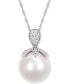 Фото #1 товара Macy's cultured Freshwater Pearl (11mm) & Diamond (1/10 ct. t.w.) 17" Pendant Necklace in 10k White Gold