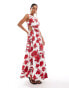 Abercrombie & Fitch one shoulder floral printed maxi dress with side slit in white and red