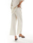 Stradivarius pull on linen look cropped trouser in oatmeal stripe