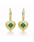 Teens Sterling Silver 14k Gold Plated with Emerald Cubic Zirconias Dangle Heart Huggie Hoop Earrings