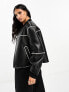 Фото #7 товара ASOS DESIGN shearling bonded bomber jacket in black and cream