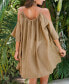 Women's Sand Flared Sleeve Cut-Out Mini Cover-Up Dress