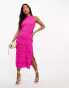 Whistles Petite Maya plisse midi dress in hot pink