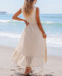 Women's Beige Lace & Tassel Sleeveless Midi Beach Dress