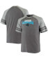 ფოტო #1 პროდუქტის Men's Big and Tall Charcoal, Heathered Gray Carolina Panthers Two-Stripe Tri-Blend Raglan T-shirt
