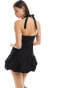 Lioness halterneck dropped waist puff ball mini dress in black