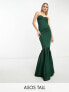 Фото #1 товара ASOS DESIGN Tall bandeau peplum hem maxi dress in dark green