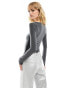 COLLUSION long sleeve buckle trim slinky top in grey