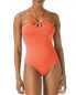 Фото #1 товара Vince Camuto 295904 Ring Cutout Halter One Piece Swimsuit, Red Sunset, 8