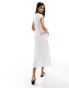 ASOS DESIGN square neck shirred bodice midi dress with broderie bust in white Белый, 42 - фото #2