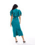 ASOS DESIGN high neck volume sleeve midi dress with fitted skirt in jade green Jadegrün, 34 - фото #4