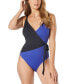 Фото #1 товара Women's Contours Colorblocked Surplice Tummy-Control One-Piece Swimsuit
