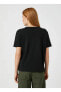 V Yaka Düz Siyah Kadın T-shirt 3sak60002ek