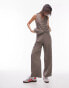 Topshop co-ord high waist button detail soft tailored trouser in mink Коричневый, 42 - фото #1