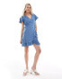 Фото #1 товара Vila wrap front broderie detail mini dress in blue