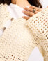 Фото #6 товара River Island Petite long sleeve button down crochet top in cream