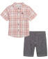 ფოტო #1 პროდუქტის Toddler Boys Plaid Slub Button-Up Short Sleeve Shirt and Twill Shorts, 2 Piece Set