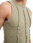 ASOS DESIGN muscle fit textured vest in khaki with seam detail Зеленый, XL - Chest 44 - фото #3