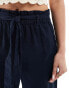 JDY linen mix tie wide leg trouser in navy