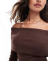 Miss Selfridge rib deep fold over bardot top in chocolate