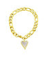 ფოტო #1 პროდუქტის Tarnish Resistant 14K Gold-Plated Stainless Steel Figaro Bracelet with Crystal Halo Mother-of-Pearl Heart