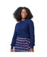 Women's Long Sleeve Pointelle Sweater with Bellow Sleeves Navy leaf pointelle, Large - фото #21