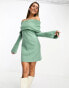 ASOS DESIGN supersoft bardot mini dress with flare sleeve in green Зеленый, 44 - фото #1