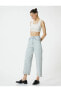 Фото #1 товара Taşlı Kot Pantolon Geniş Kısa Paça Standart Bel Cepli Pamuklu - Bianca Crop Jean