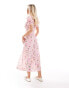 Фото #3 товара ASOS DESIGN Petite puff sleeve lace up midi dress in pink print