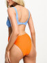 Vero Moda crickle cut out swimsuit in blue and orange