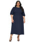 Фото #1 товара Plus Size Puff-Sleeve Smocked Midi Dress