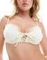 Фото #2 товара Miss Selfridge corset lace up detail frill cup bikini in cream