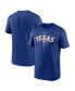 Men's Royal Texas Rangers Wordmark Outline Legend T-shirt