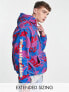 ASOS Daysocial oversized hoodie in all over print teddy borg with logo embroideries in blue