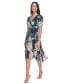 Фото #1 товара Women's Floral Tie-Waist Ruched-Sleeve Dress