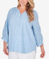 Фото #5 товара Plus Size Chambray Solid Clip Dot Blouse