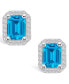 ფოტო #3 პროდუქტის Topaz (4 ct. t.w.) and Diamond (3/8 ct. t.w.) Halo Stud Earrings in 14K White Gold