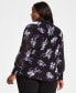 Plus Size Printed Split-Neck Blouson-Sleeve Blouse