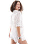 Monki short sleeve button down crochet knit shirt in white