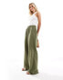 Фото #2 товара Pieces Petite linen touch wide leg trousers in khaki