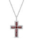 Фото #1 товара Macy's sterling Silver Halo Birthstone Style Genuine Garnet and White Topaz Fancy Cut Cross Pendant Necklace