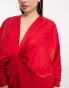 Фото #4 товара ASOS DESIGN Curve Exclusive satin batwing midaxi dress with split skirt in red